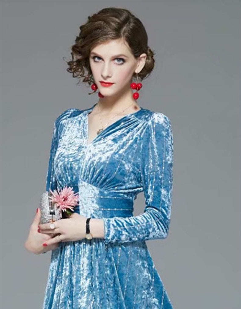 Skyblue Velvet Dress